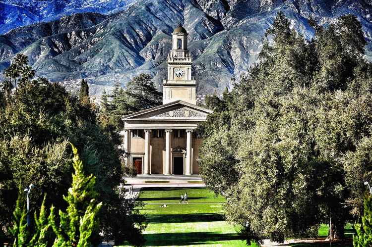 beautiful image of the university of Redlands and the mountains as a part of the Welcome Wagon Tour of the Redlands Visitor Center